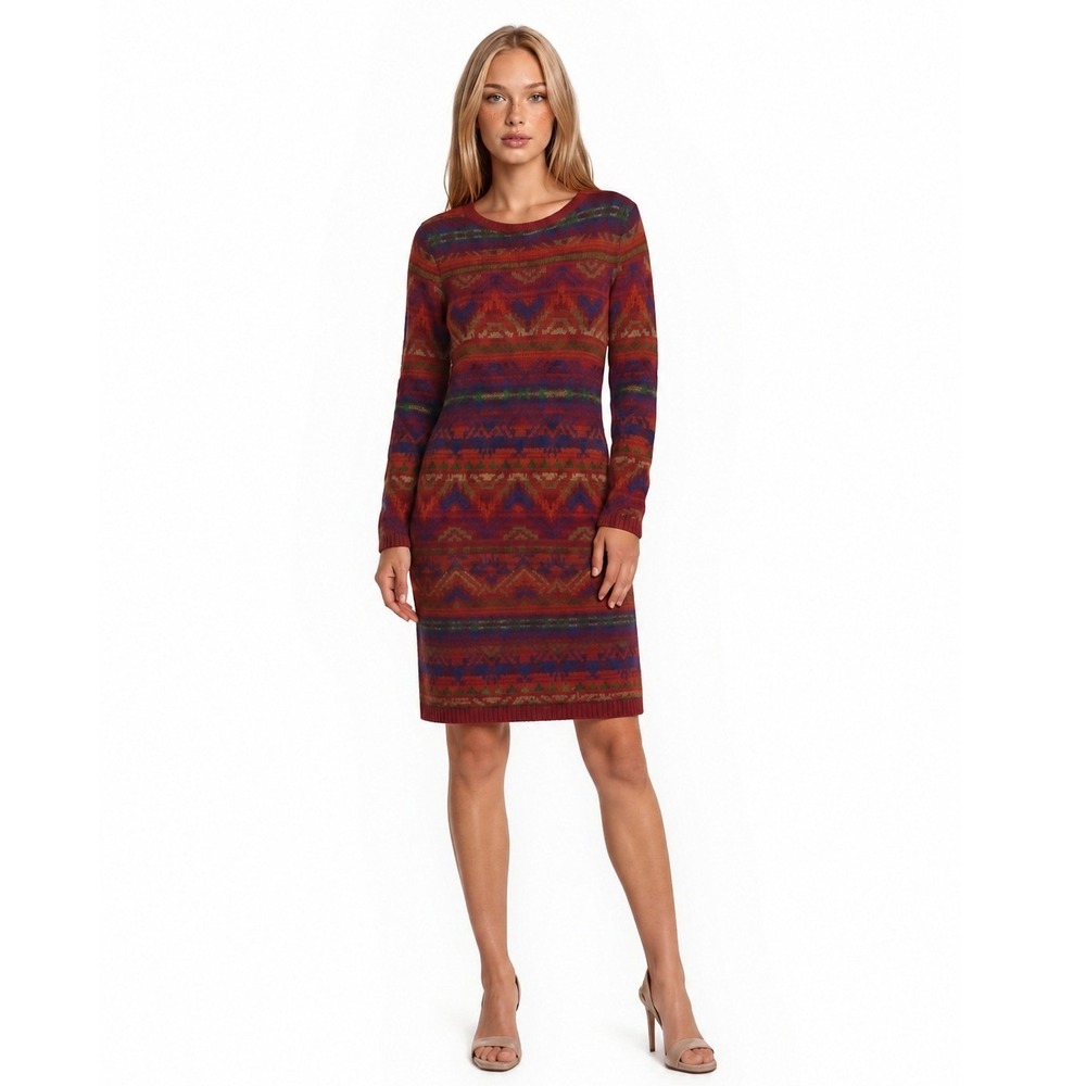 Polo Ralph Lauren Sweater Dress Women's Size Small Red Multicolor Fair Isle Knit